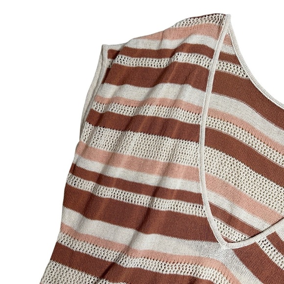 Anthropologie Brown Tan Striped Side Tie Cotton Poncho Top Womens OS - Picture 6 of 8